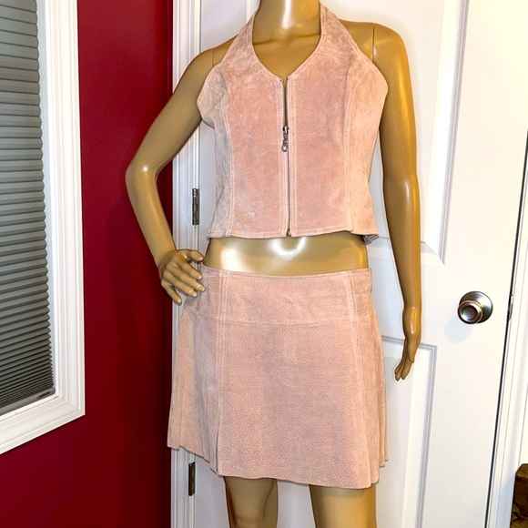 Wilson’s Leather Motorcycle Jacket Halter Top and Skirt Set Dusty Rose Y2K 2004 - Picture 10 of 16